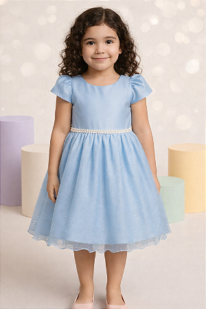 Vestido de Festa Infantil Princesa Saia Com Brilho Azul Fantasia da Frozen
