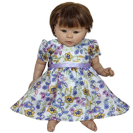 Vestido Para Boneca Bebê Reborn Florido Lilás