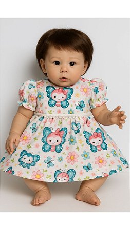 Vestido Para Boneca Bebê Reborn Florido e Borboleta