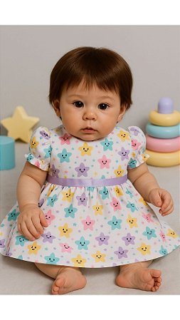 Vestido Para Boneca Bebê Reborn Estrelinha Colorida