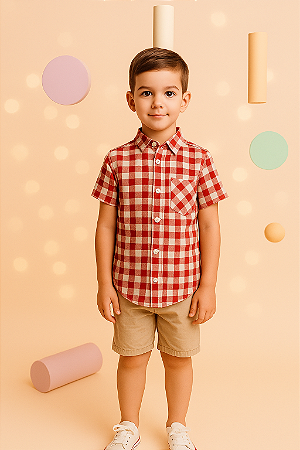 Camisa Infantil Menino Xadrez Junino Country Vermelho