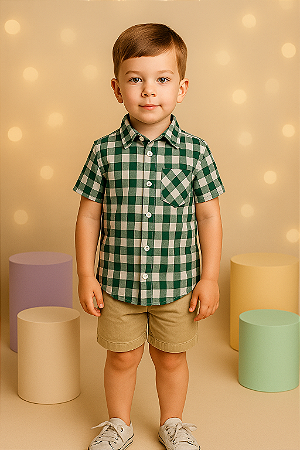 Camisa Infantil Menino Xadrez Junino Country Verde