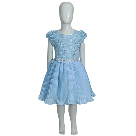 Vestido Infantil Com Renda Azul Bebê 1 a 4 Anos