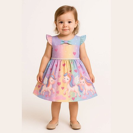 Vestido Infantil de Unicórnio Tam 1 a 4 Anos Colorido