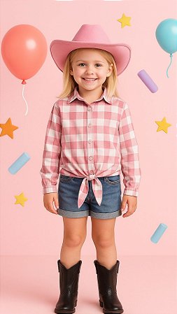 Camisa Xadrez Boiadeira Menina Cowgirl Blusa Infantil Festa Junina Rodeio Rosa