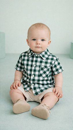 Camisa Xadrez Infantil Verde Festa Junina Menino Tricoline 100% Algodão
