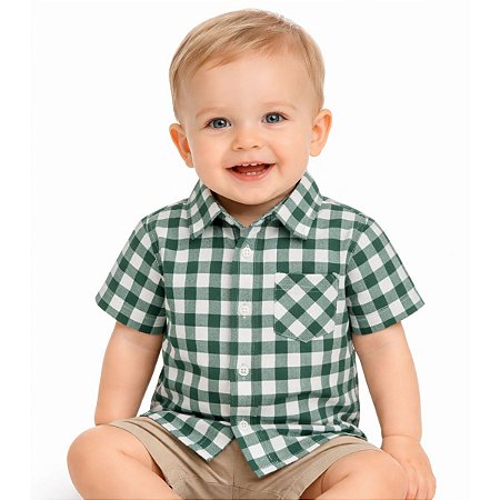 Camisa Xadrez Infantil Verde Festa Junina Menino Tricoline 100% Algodão