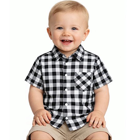 Camisa Xadrez Bebê Preta Festa Junina Cowboy Peão Rodeio Infantil