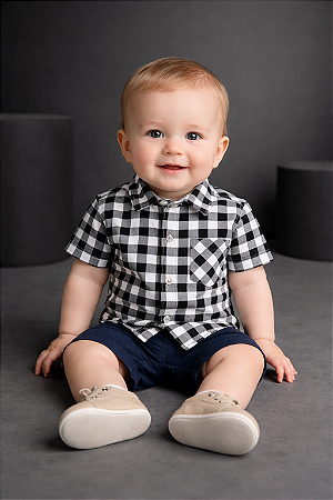 Camisa Xadrez Bebê Preta Festa Junina Cowboy Peão Rodeio Infantil