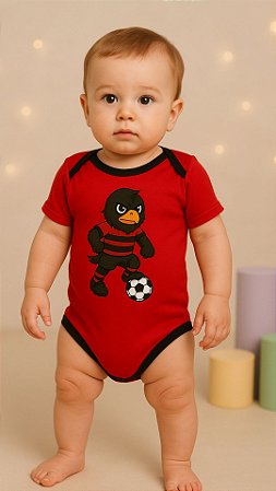 Body Torcedor Bebê Mêsversario Vermelho e Preto Infantil Jogador