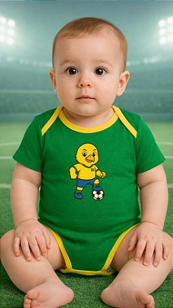 Body Torcedor Bebê Mêsversario Verde e Amarelo Infantil Canário Alegre Jogador Brasil