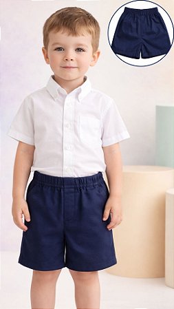 Bermuda Infantil Menino Sarja 100% Algodão Azul Marinho