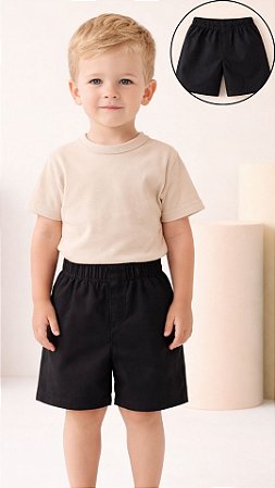 Bermuda Infantil Menino Sarja Shorts Algodão 1 a 4 Anos Roupa Infantil Confortável Preta