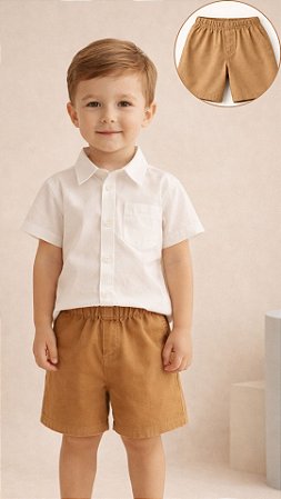 Bermuda Infantil Menino Sarja Shorts Algodão 1 a 4 Anos Roupa Infantil Confortável Caramelo