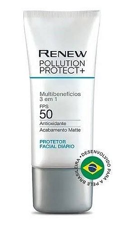 Protetor Facial Diário Renew Pollution Protect+ FPS 50 - 50 g - Agradavel  Freskor Cosméticos e Perfumaria