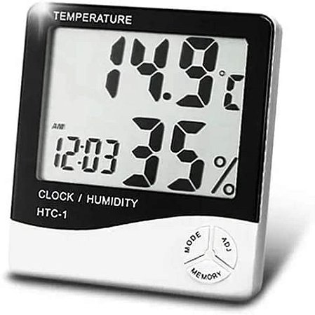 Termômetro e Higrômetro - Umidade do Ar Com Relógio HTC-1 - Cardiomed Saúde