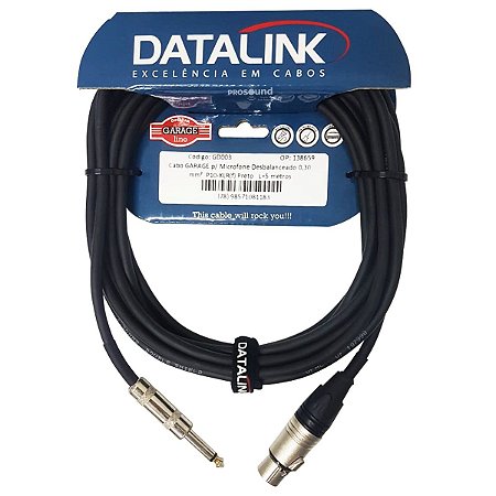 Cabo Microfone Xlr P10 Datalink Desbalanceado Garage 0,30 mm² 5 Metros