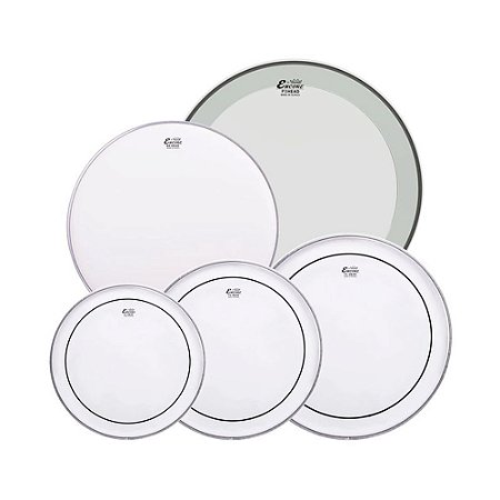 Kit de Peles Remo Encore: Tons 10'', 12'', 14'' Pinstripe, Bumbo 22" Powerstroke 3 e Caixa 14" Amabassador