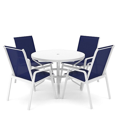 Conjunto de 4 Cadeiras Ibiza Alumínio Branco Tela Azul