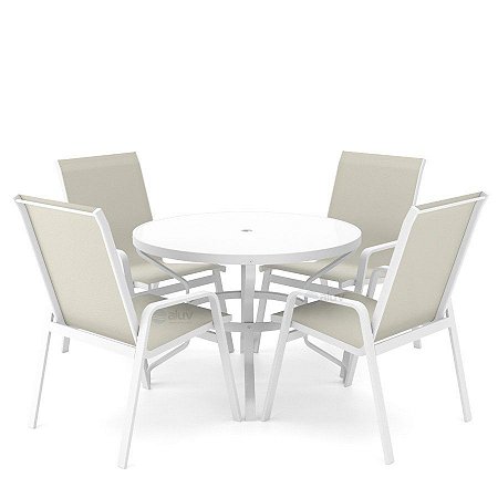 Conjunto de 4 Cadeiras Ibiza Alumínio Branco Tela Bege