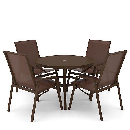 Conjunto de 4 Cadeiras Ibiza Alumínio Marrom Tela Marrom