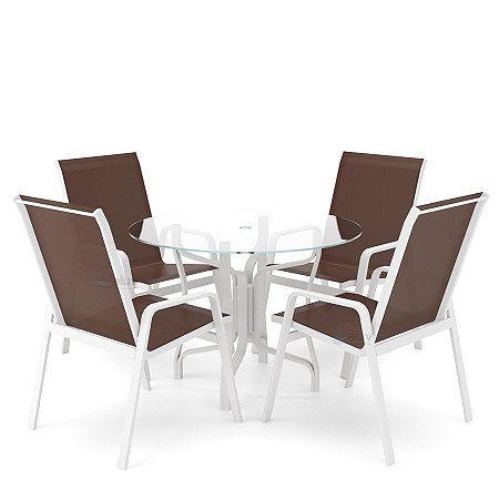 Conjunto de 4 Cadeiras Alumínio Branco Tela Marrom