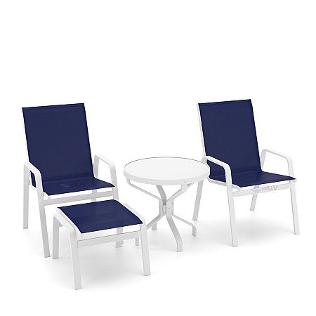 Conjunto de 2 Cadeiras Ibiza Alumínio Branco Tela Azul