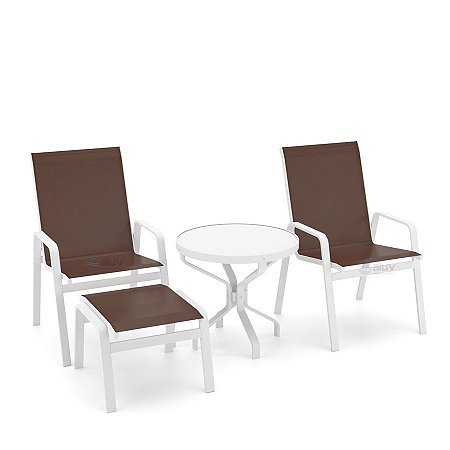 Conjunto de 2 Cadeiras Ibiza Alumínio Branco Tela Marrom