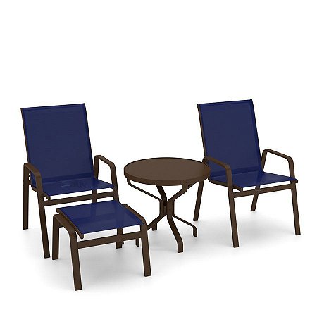 Conjunto de 2 Cadeiras Ibiza Alumínio Marrom Tela Azul