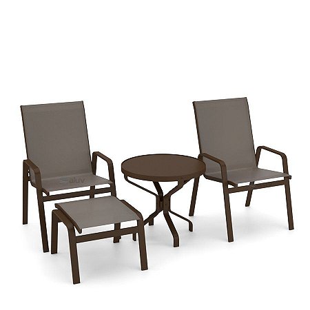 Conjunto de 2 Cadeiras Ibiza Alumínio Marrom Tela Fendi