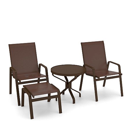 Conjunto de 2 Cadeiras Ibiza Alumínio Marrom Tela Marrom
