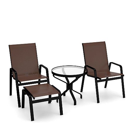 Conjunto de 2 Cadeiras Juquey Alumínio Preto Tela Marrom