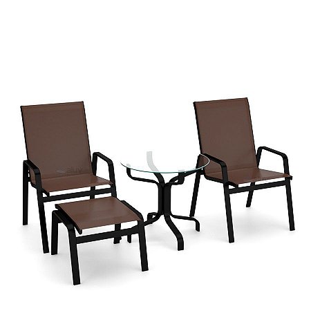 Conjunto de 2 Cadeiras Riviera Alumínio Preto Tela Marrom