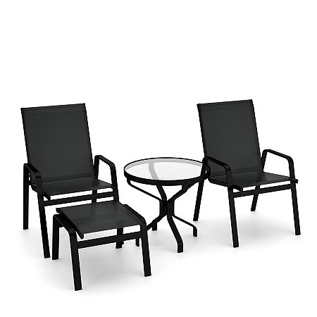 Conjunto de 2 Cadeiras Juquey Alumínio Preto Tela Preto