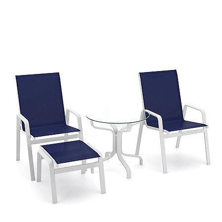 Conjunto de 2 Cadeiras Riviera Alumínio Branco Tela Azul