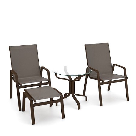 Conjunto de 2 Cadeiras Riviera Alumínio Marrom Tela Fendi