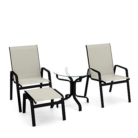 Conjunto de 2 Cadeiras Riviera Alumínio Preto Tela Bege