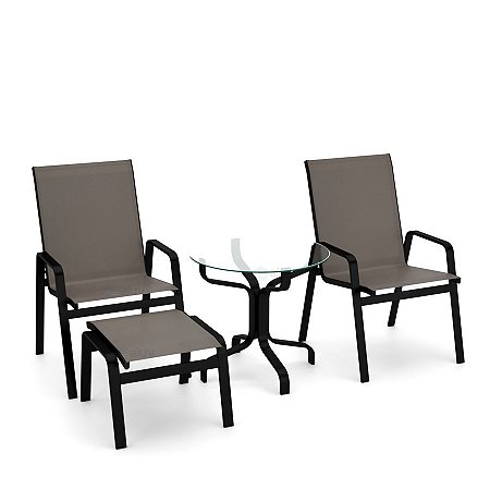 Conjunto de 2 Cadeiras Riviera Alumínio Preto Tela Fendi