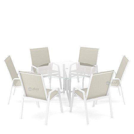Conjunto de 6 Cadeiras Alumínio Branco Tela Bege