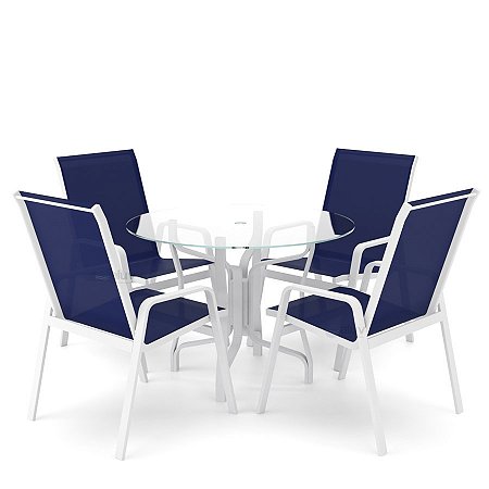 Conjunto de 4 Cadeiras Alumínio Branco Tela Azul