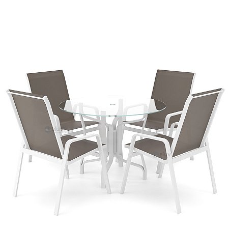 Conjunto de 4 Cadeiras Alumínio Branco Tela Fendi