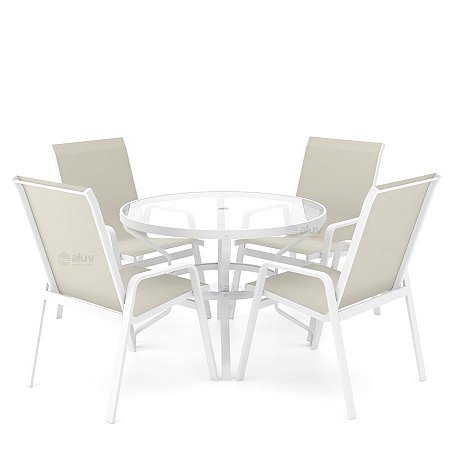 Conjunto de 4 Cadeiras Juquey Alumínio Branco Tela Bege