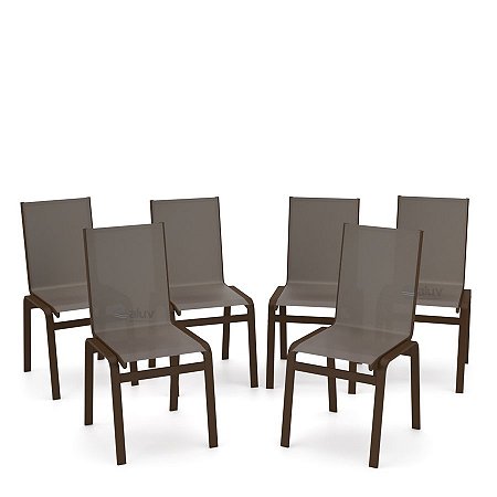 Kit 6 Cadeira Jantar Gourmet Alumínio Marrom Tela Fendi