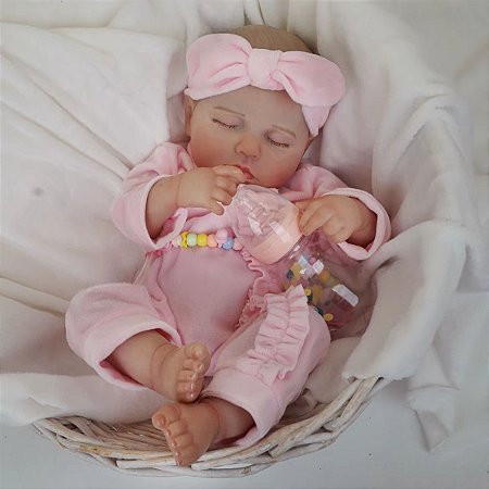 Reborn Dormindo Silicone Macio Menina 48 Centímetros - Reborn Bebe
