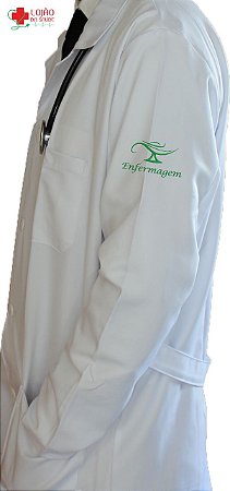 JALECO BRANCO de Tecido MICROFIBRA Masculino de manga longa Com logo ENFERMAGEM bordado - Lojão da Saúde