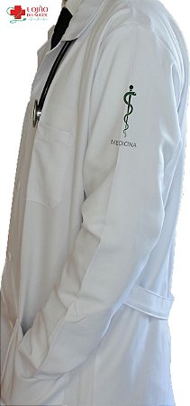 JALECO BRANCO de Tecido MICROFIBRA Masculino de manga longa Com logo MEDICINA bordado - Lojão da Saúde