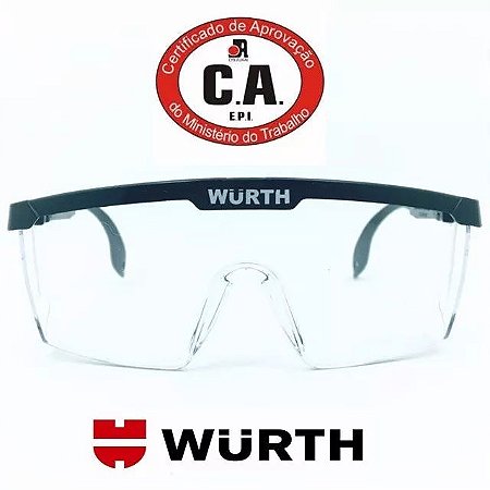 ÓCULOS DE PROTEÇÃO WURTH COM C.A 34082 EPI RJ - Transparente