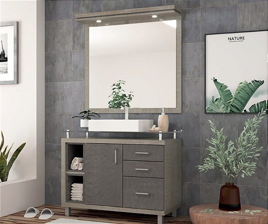 Gabinete para Banheiro com Vidro 100cm - Ref 601 / 100% MDF - Cewal