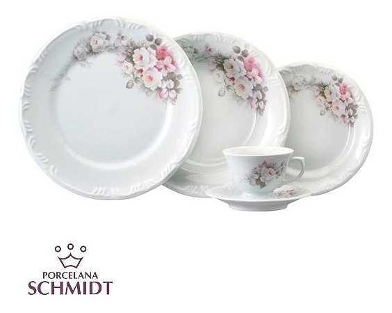 Jogo Jantar E Chá Eterna 40pçs Porcelana Schmitd 8 Pessoas