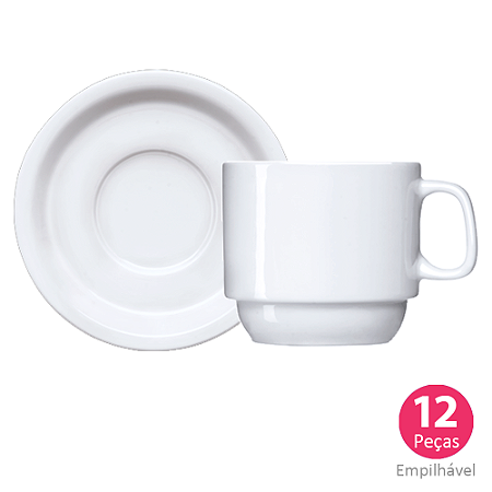 Jogo 12 Xícaras C/ Pires Iguaçu Porcelana Germer 215ml